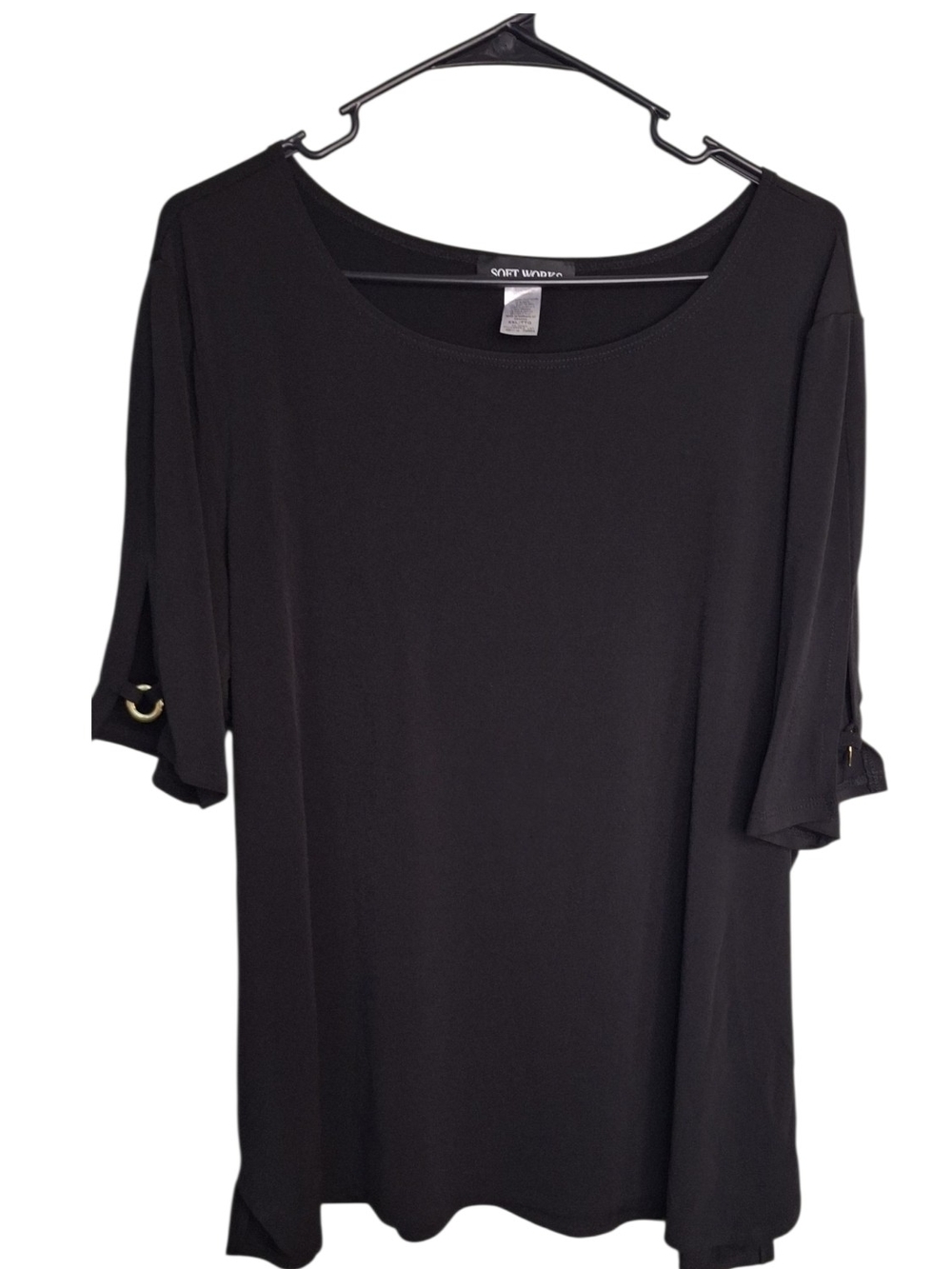 Soft Works Black Scoop Neck Tunic with Button Tab Sleeves